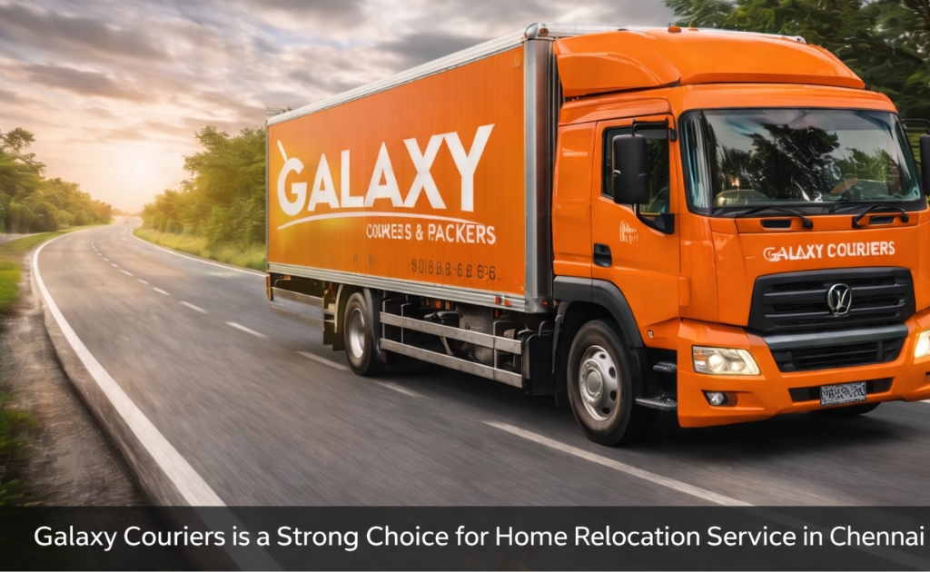 Galaxy Couriers truck for home relocation service in Chennai driving on highway