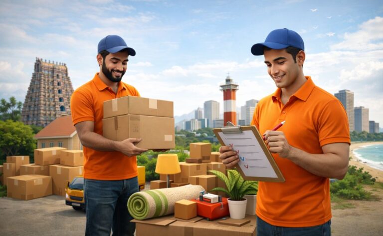 House Shifting Checklist in Chennai – professional movers packing and organizing boxes during home relocation