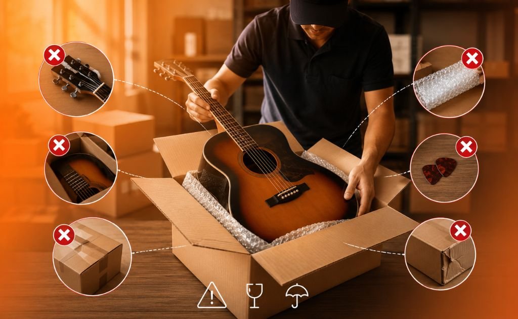 Professional guitar packing service in Chennai using reinforced protective packaging without mistakes